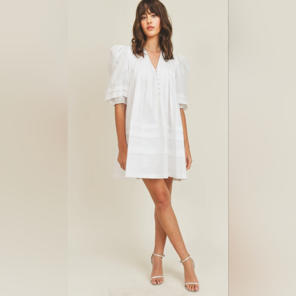 Mable white puff sleeve dress